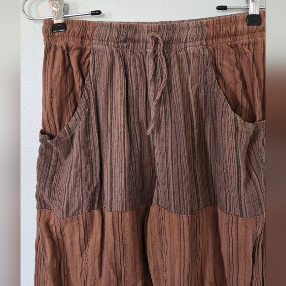 Soul Flower Brown Striped Patchwork Cotton Pants Size Medium - Picture 3 of 6